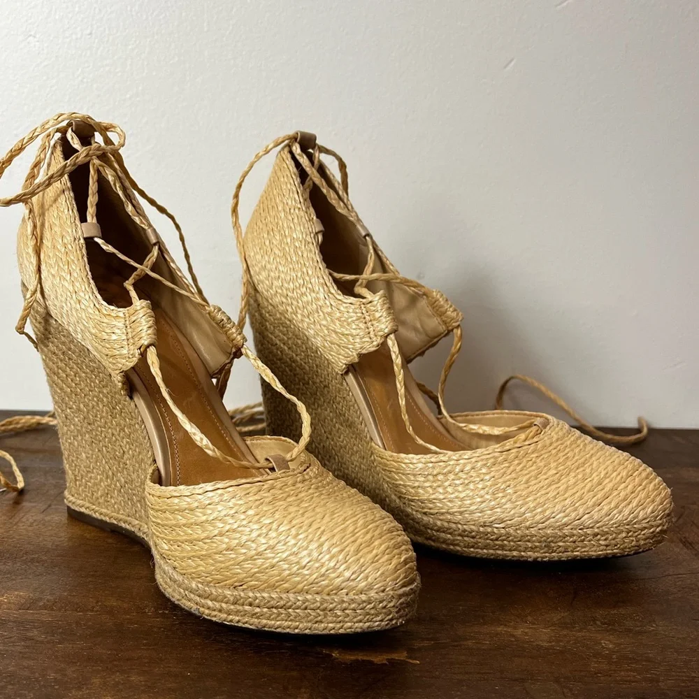 SCHUTZ Cream Espadrille Wedge Sandals with Ankle Tie